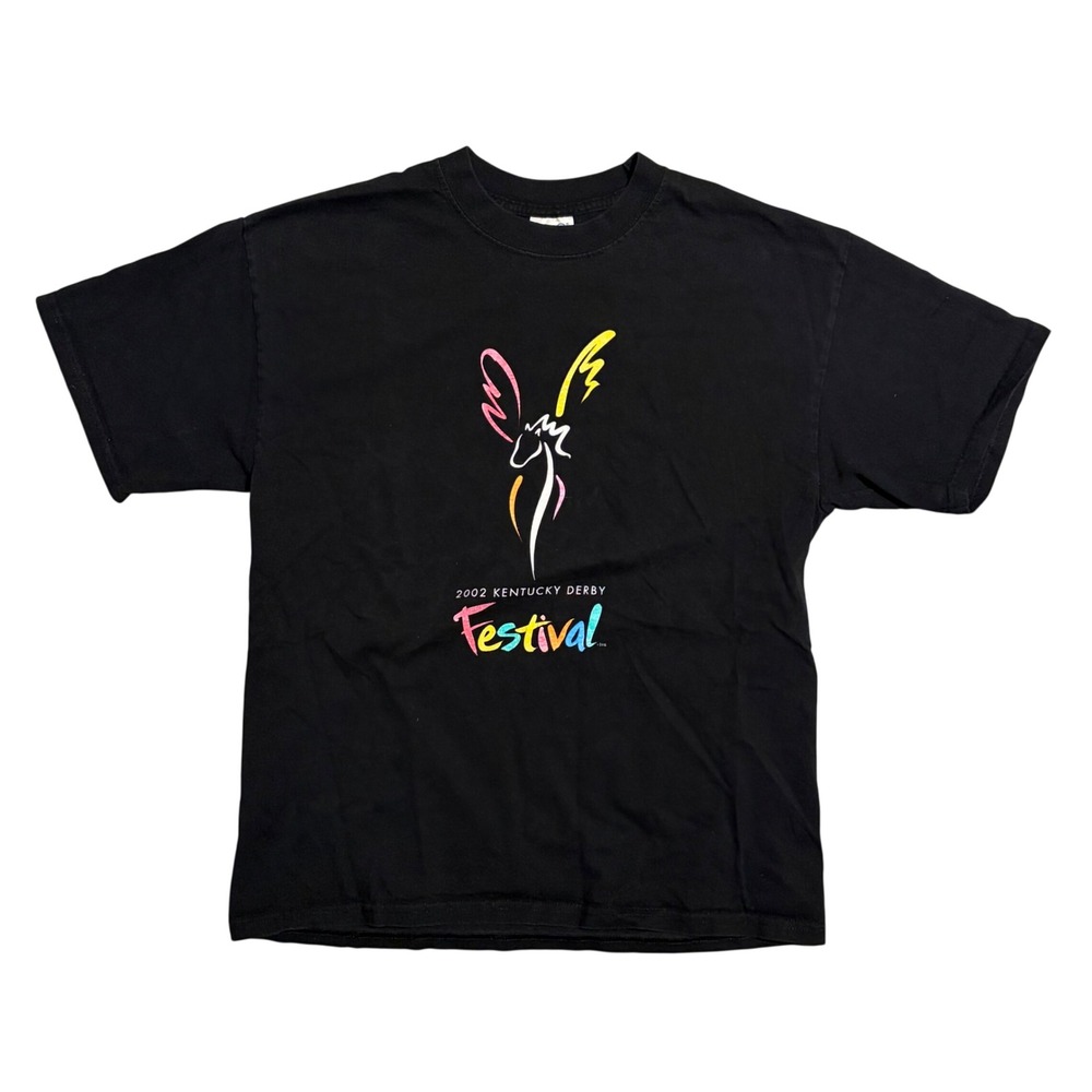 Vintage 2002 Kentucky Derby Festival T Shirt Mens Large Black M&O Knits Pegasus